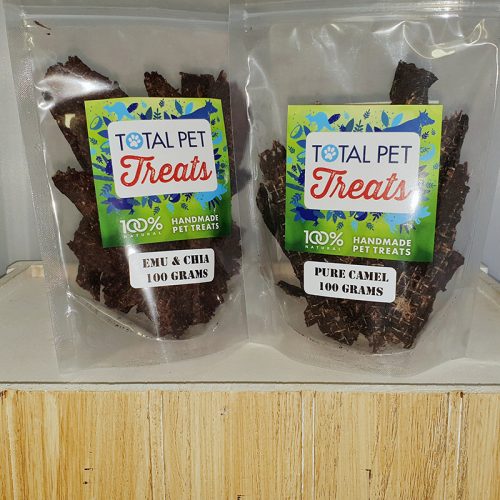 2 Pack of all natural Australian made dog and cat treats, emu, camel