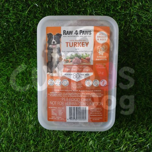 Raw 4 Paws Turkey Container 1kg raw food for dogs